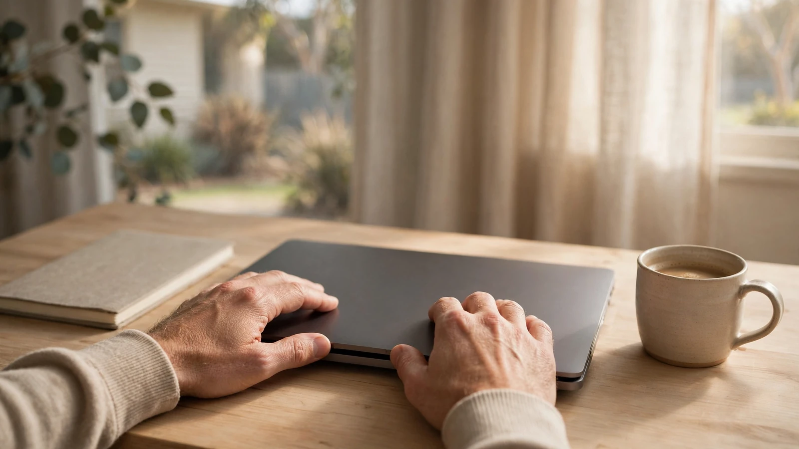 Person closing a laptop on a desk, suggesting privacy and control over personal information.